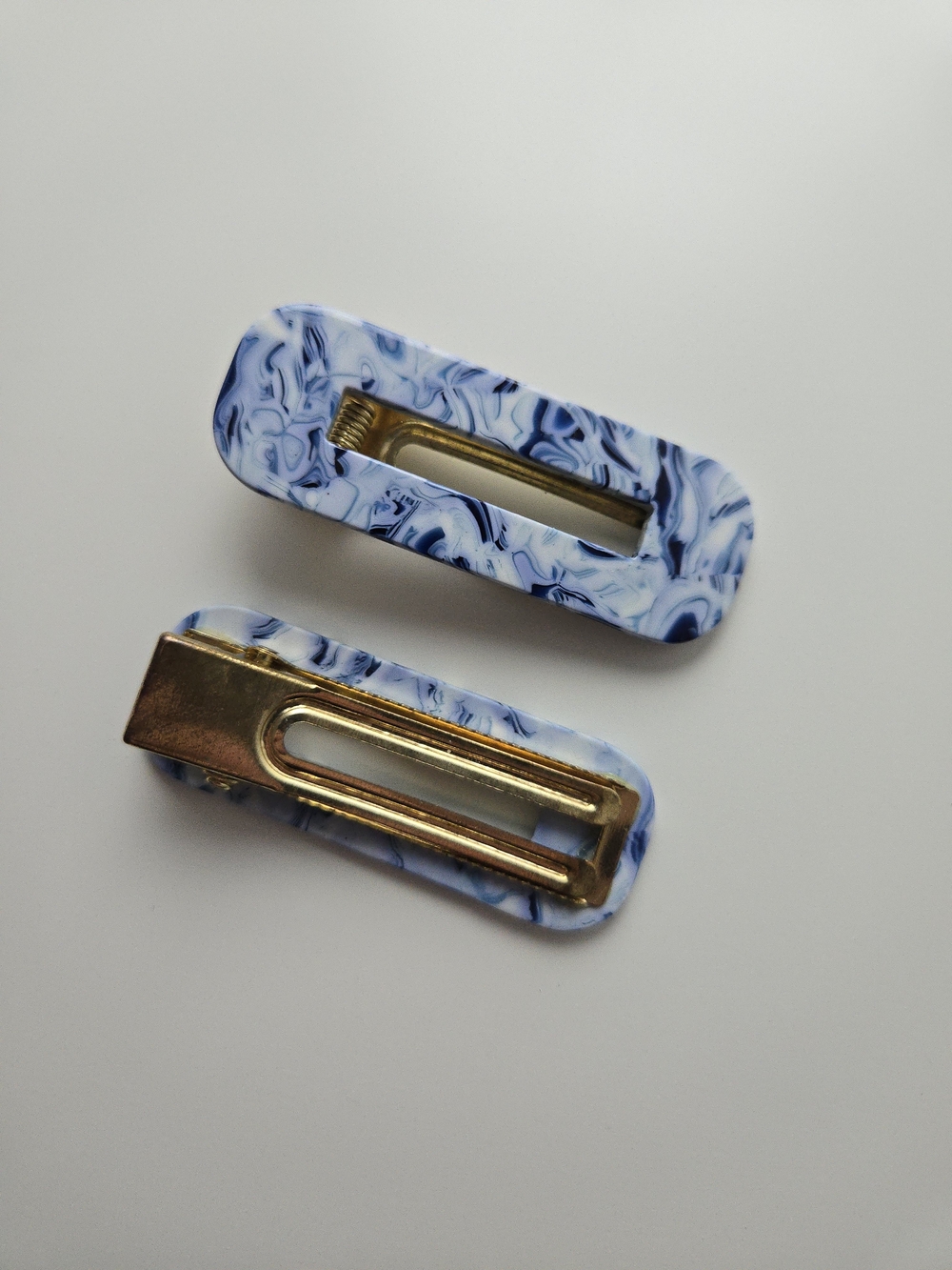 Blue Marble Resin Hair Clips - Set of 2